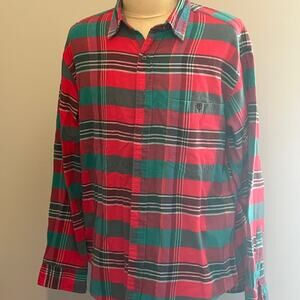 SAKS FIFTH AVENUE Vintage Plaid Flannel Red and Green SZ L